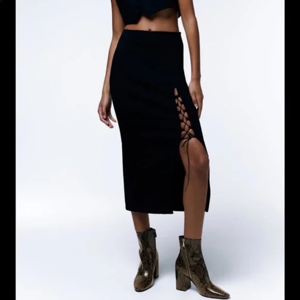 Zara laced up side slit midi skirt